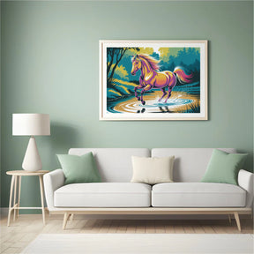 Diamond Painting - Kleurrijk paard galoppeert door water