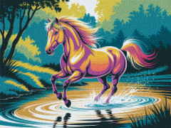Diamond Painting - Kleurrijk paard galoppeert door water