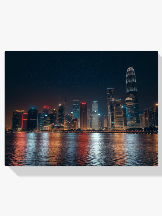 Diamond Painting - Nachtelijk stadsgezicht met reflecties op het water