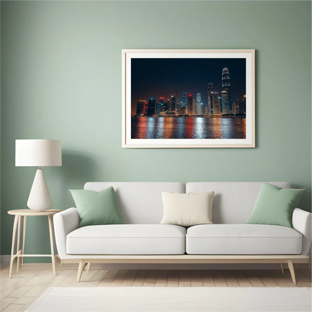 Diamond Painting - Nachtelijk stadsgezicht met reflecties op het water