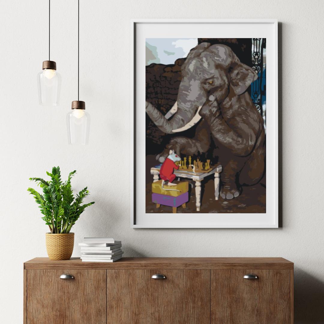 Diamond Painting - Olifant en muis spelen schaak - SEOS®