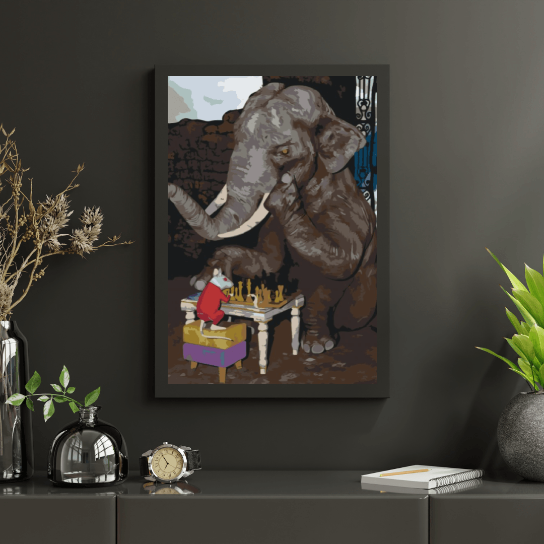 Diamond Painting - Olifant en muis spelen schaak - SEOS®