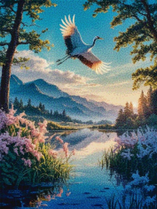 Diamond Painting - Onder de vlucht van de kraanvogel