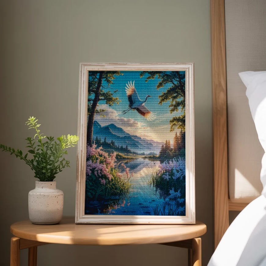Diamond Painting - Onder de vlucht van de kraanvogel