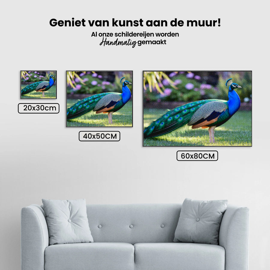 Diamond Painting - Pauw met uitwaaierende veren in juweeltinten