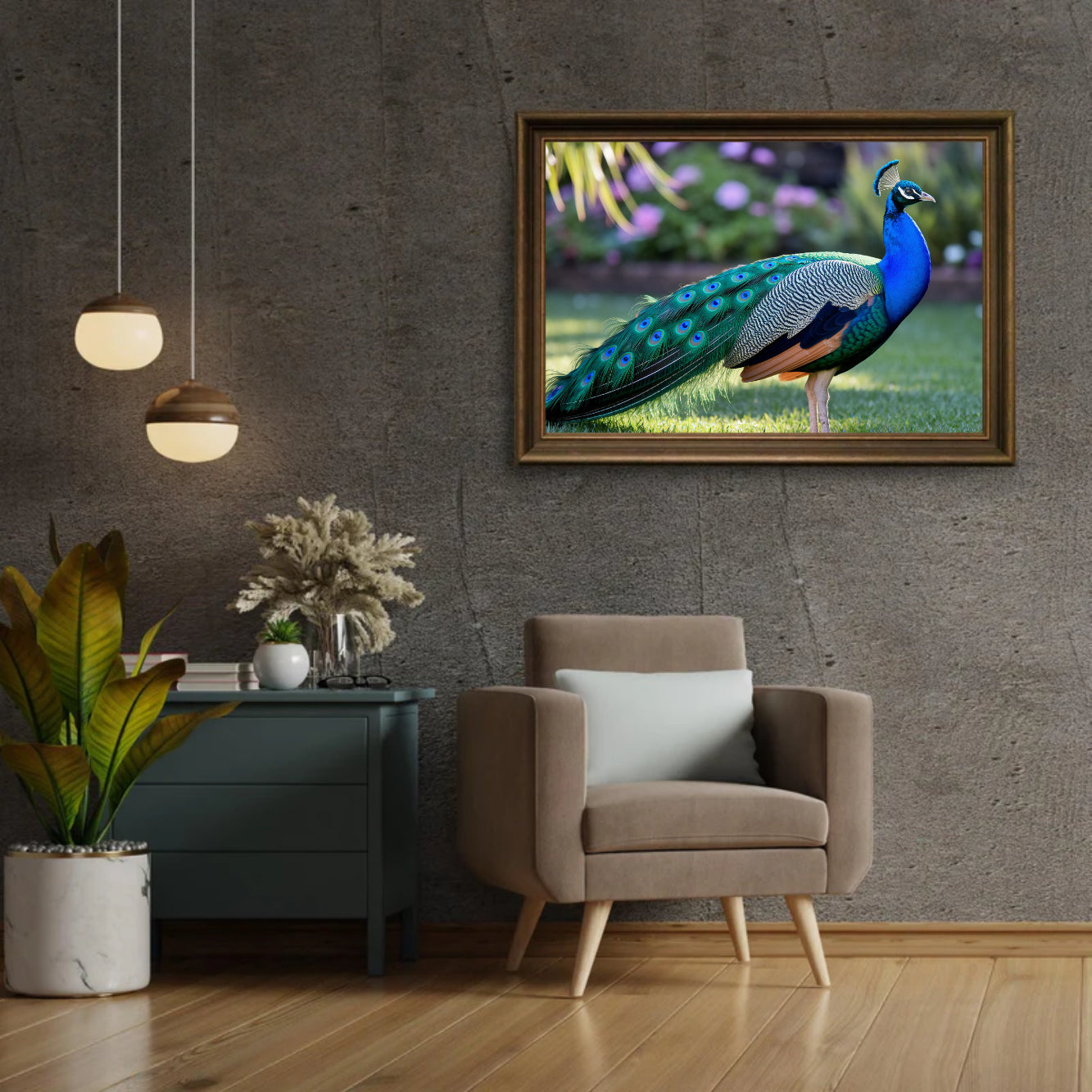 Diamond Painting - Pauw met uitwaaierende veren in juweeltinten