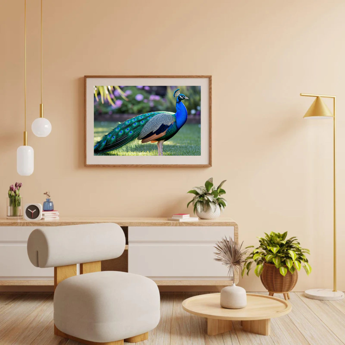 Diamond Painting - Pauw met uitwaaierende veren in juweeltinten