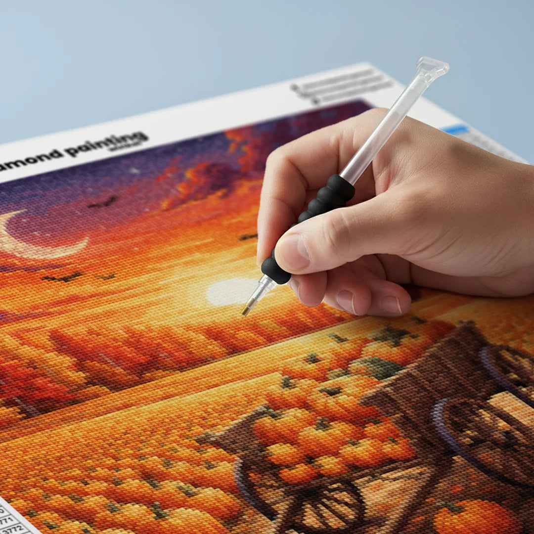 Diamond Painting - Pompoenkar bij zonsondergang