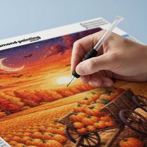 Diamond Painting - Pompoenkar bij zonsondergang
