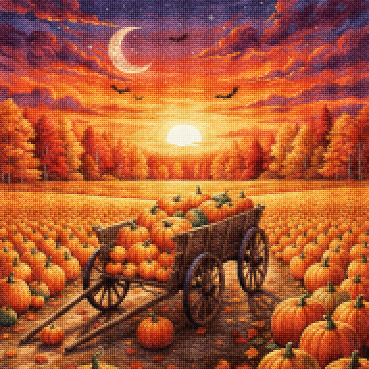 Diamond Painting - Pompoenkar bij zonsondergang