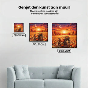 Diamond Painting - Pompoenkar bij zonsondergang