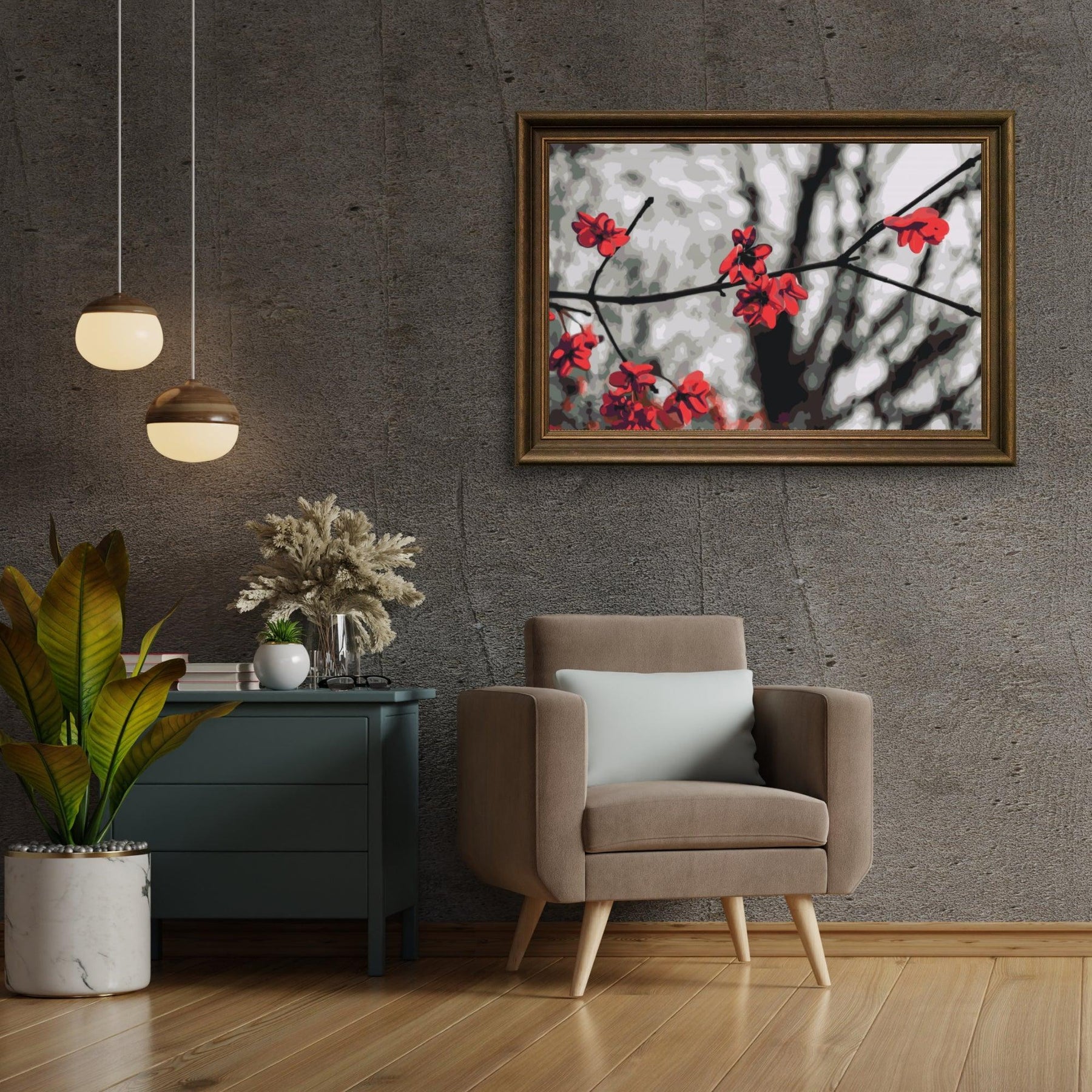 Diamond Painting - Rode bloemen aan de boom - SEOS Shop ®
