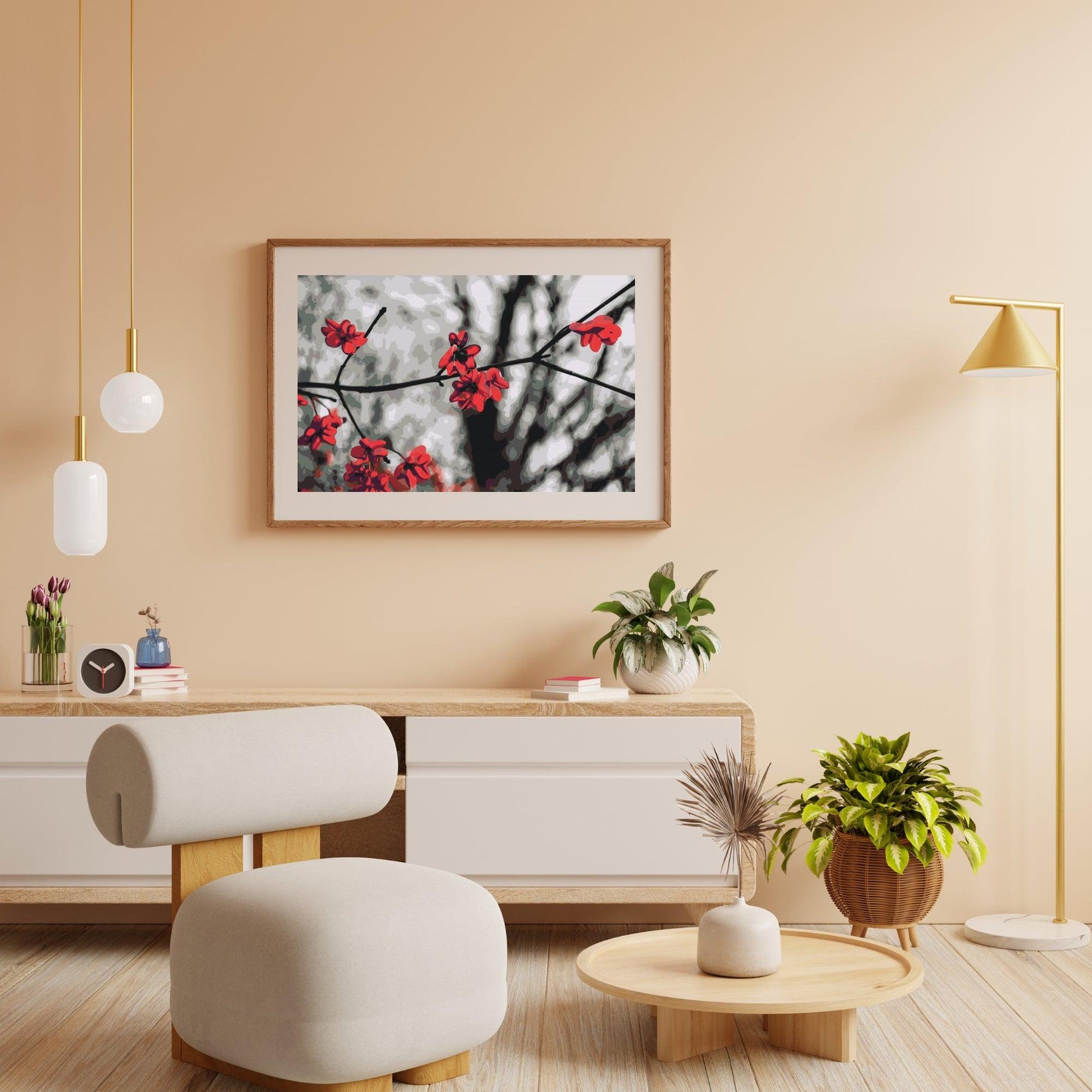 Diamond Painting - Rode bloemen aan de boom - SEOS Shop ®