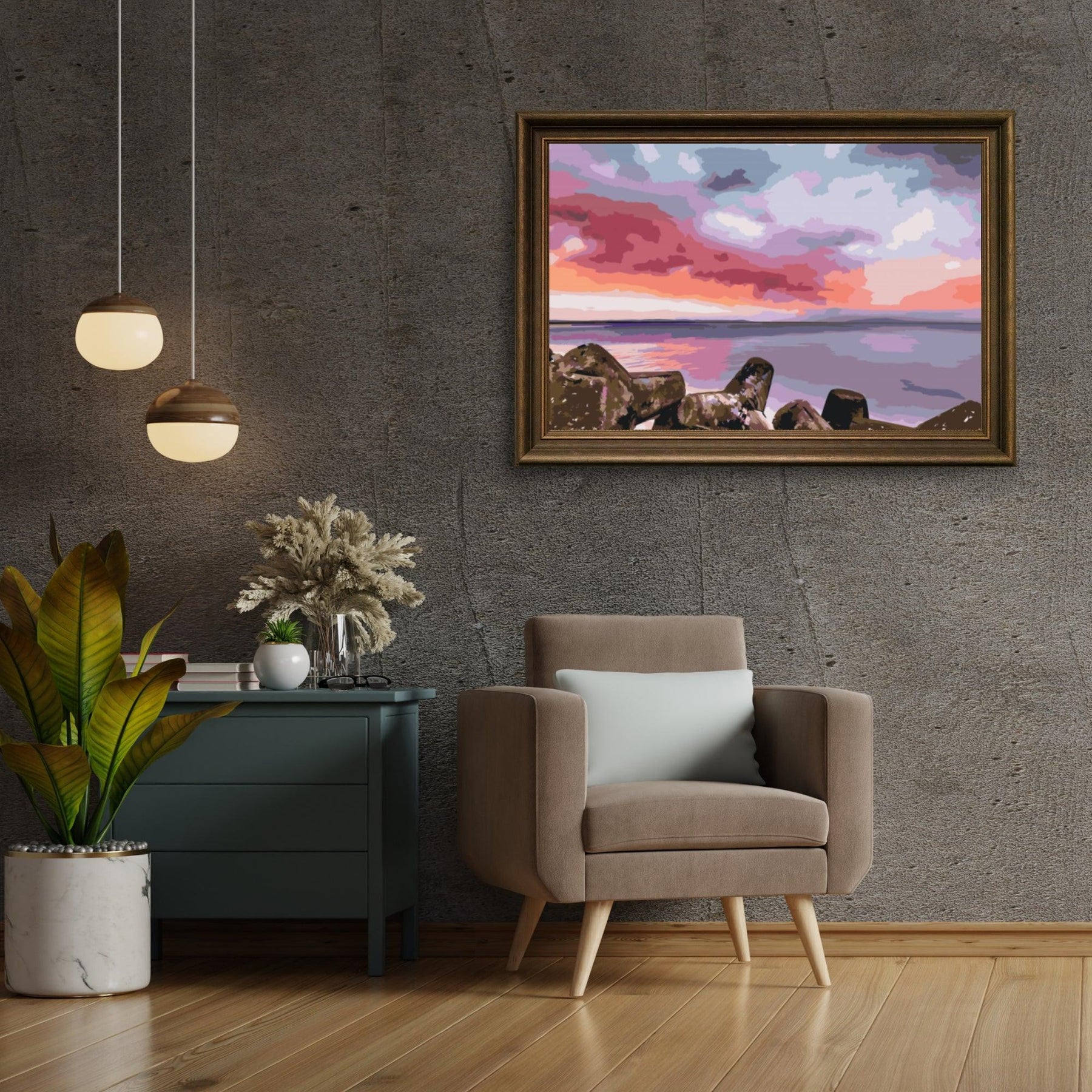 Diamond Painting - Rode zonsondergang over de zee - SEOS Shop ®