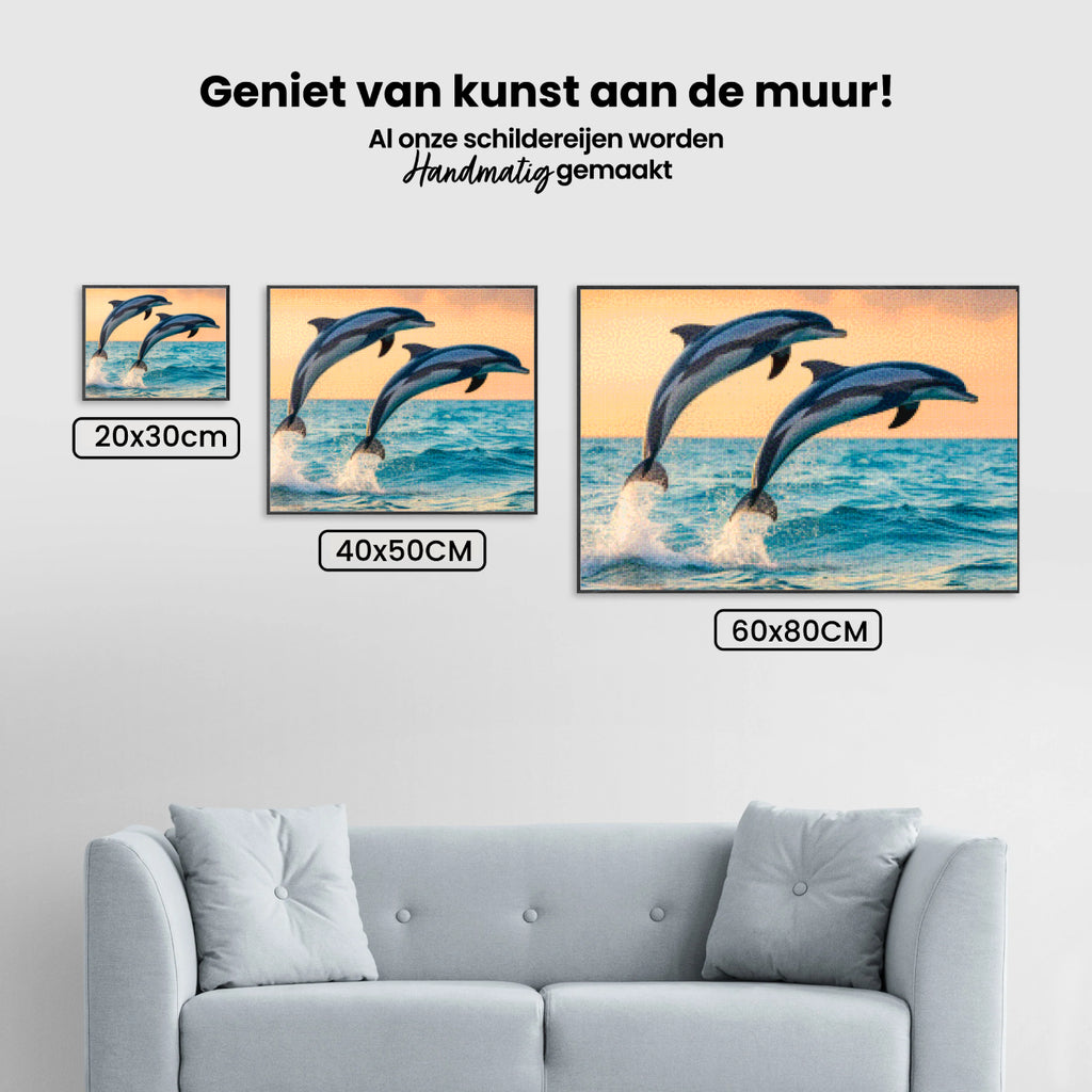 Diamond Painting - Sierlijk dolfijnenduo springend uit zee V1