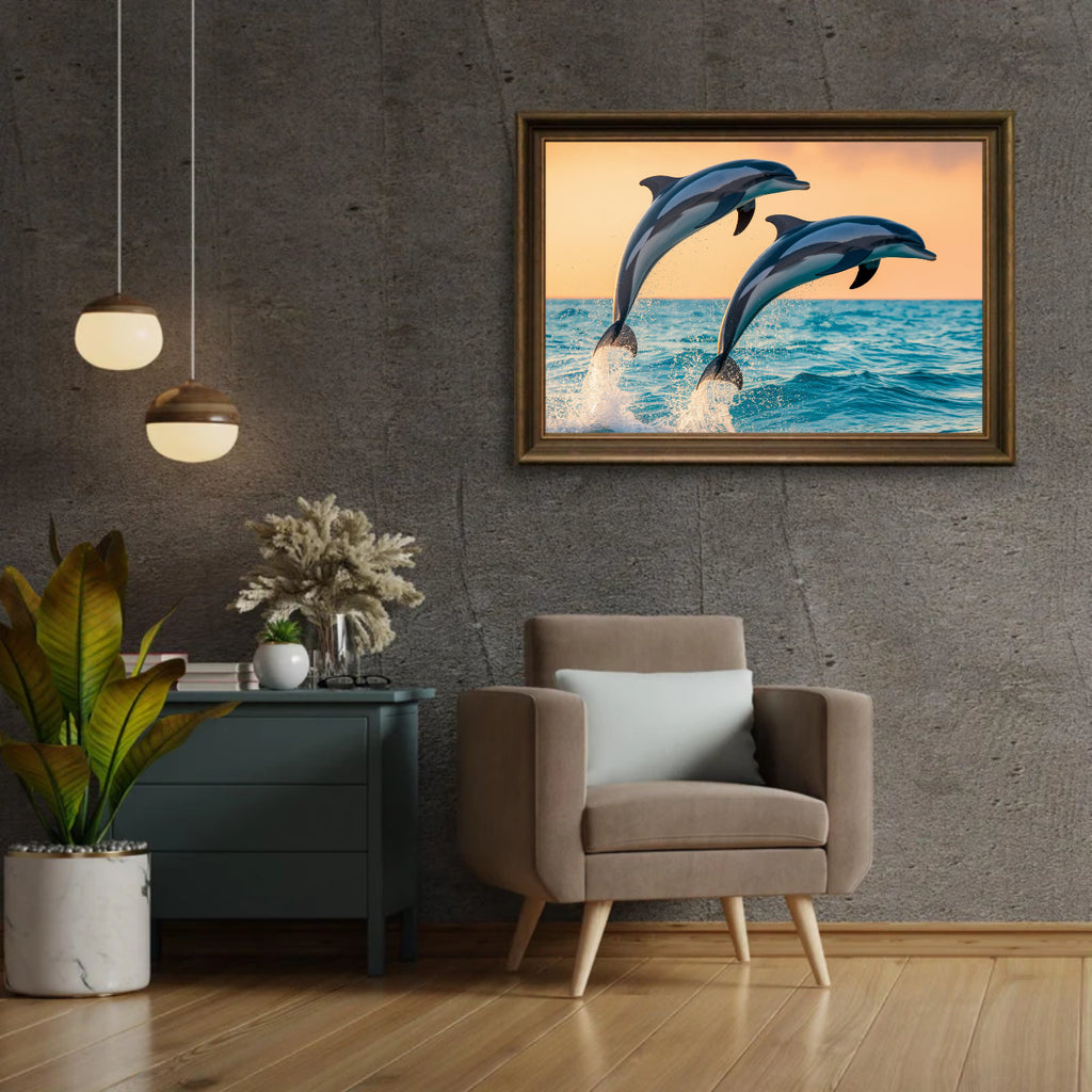 Diamond Painting - Sierlijk dolfijnenduo springend uit zee V1
