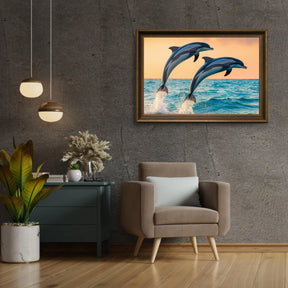 Diamond Painting - Sierlijk dolfijnenduo springend uit zee V1