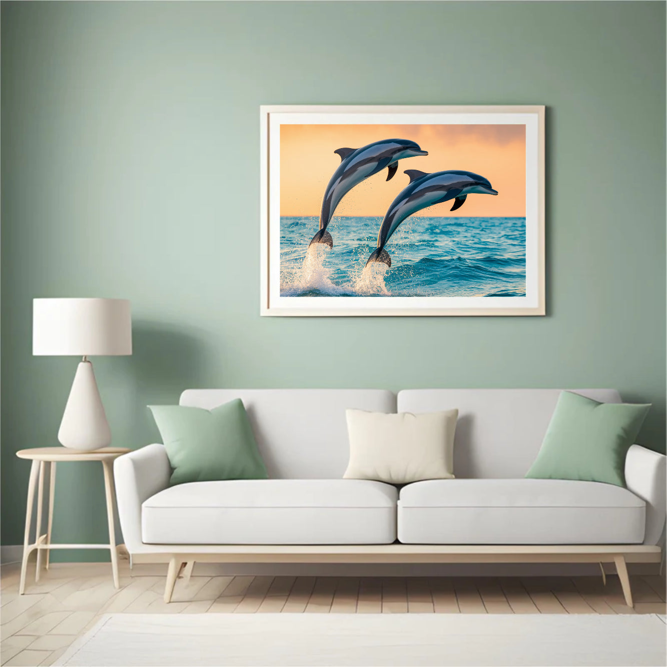 Diamond Painting - Sierlijk dolfijnenduo springend uit zee V1