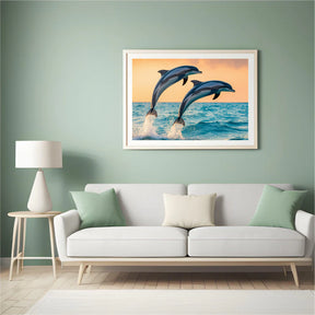 Diamond Painting - Sierlijk dolfijnenduo springend uit zee V1