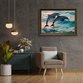 Diamond Painting - Sierlijk dolfijnenduo springend uit zee V2