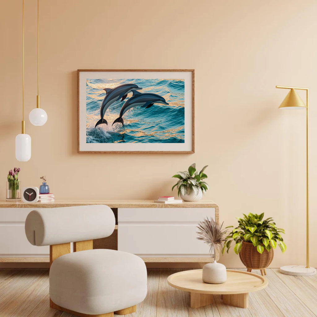 Diamond Painting - Sierlijk dolfijnenduo springend uit zee V2