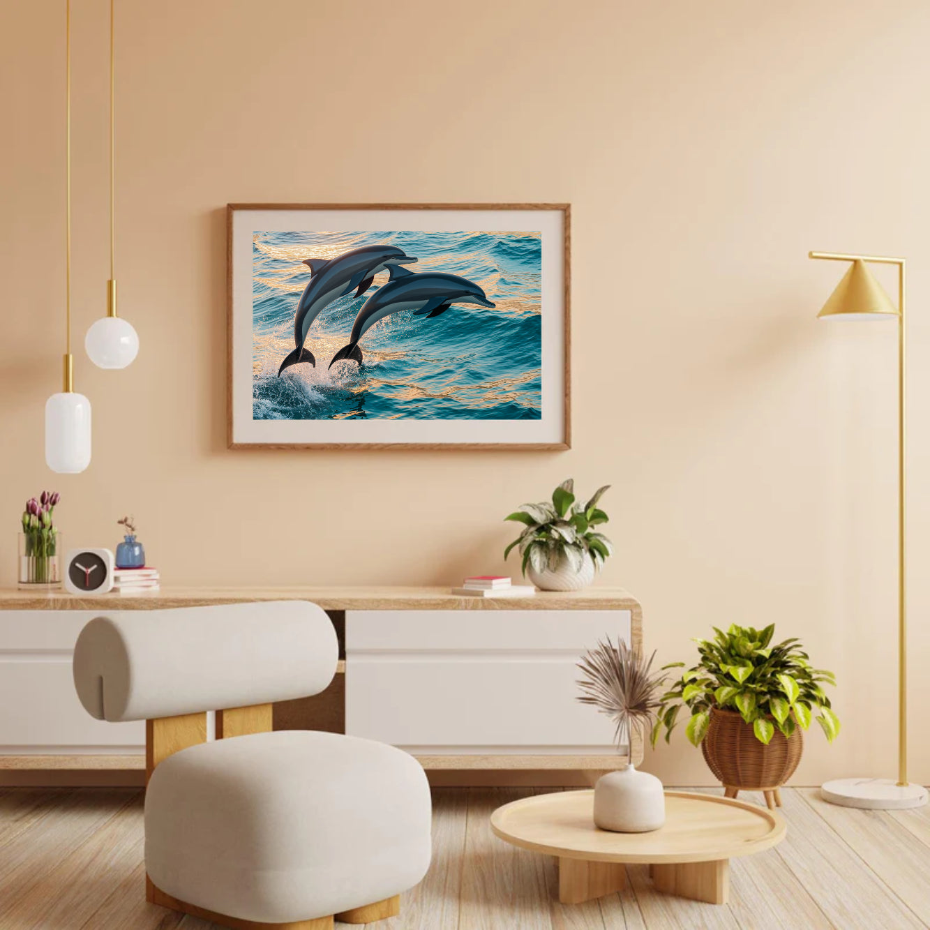 Diamond Painting - Sierlijk dolfijnenduo springend uit zee V2