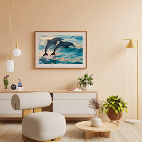 Diamond Painting - Sierlijk dolfijnenduo springend uit zee V2