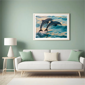 Diamond Painting - Sierlijk dolfijnenduo springend uit zee V2