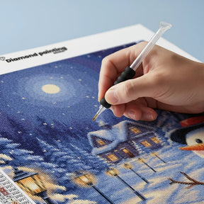 Diamond Painting - Sneeuwpop bij het lantaarnpad