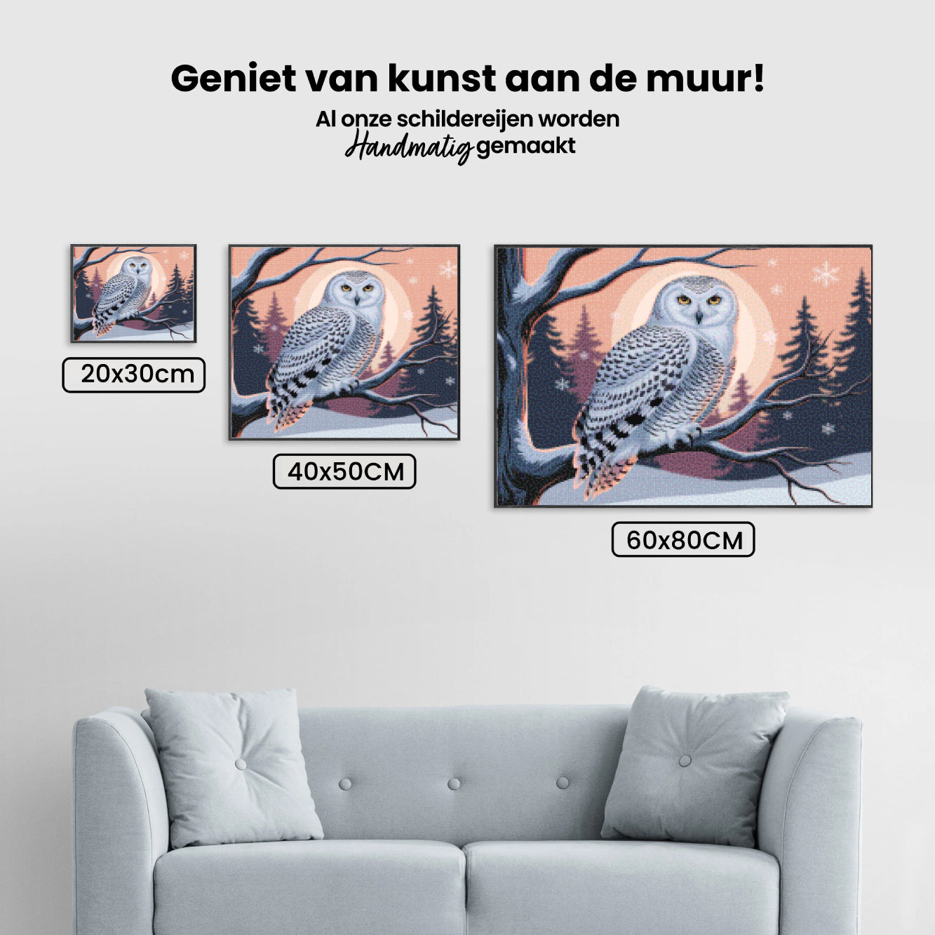 Diamond Painting - Sneeuwuil met doordringende gele ogen