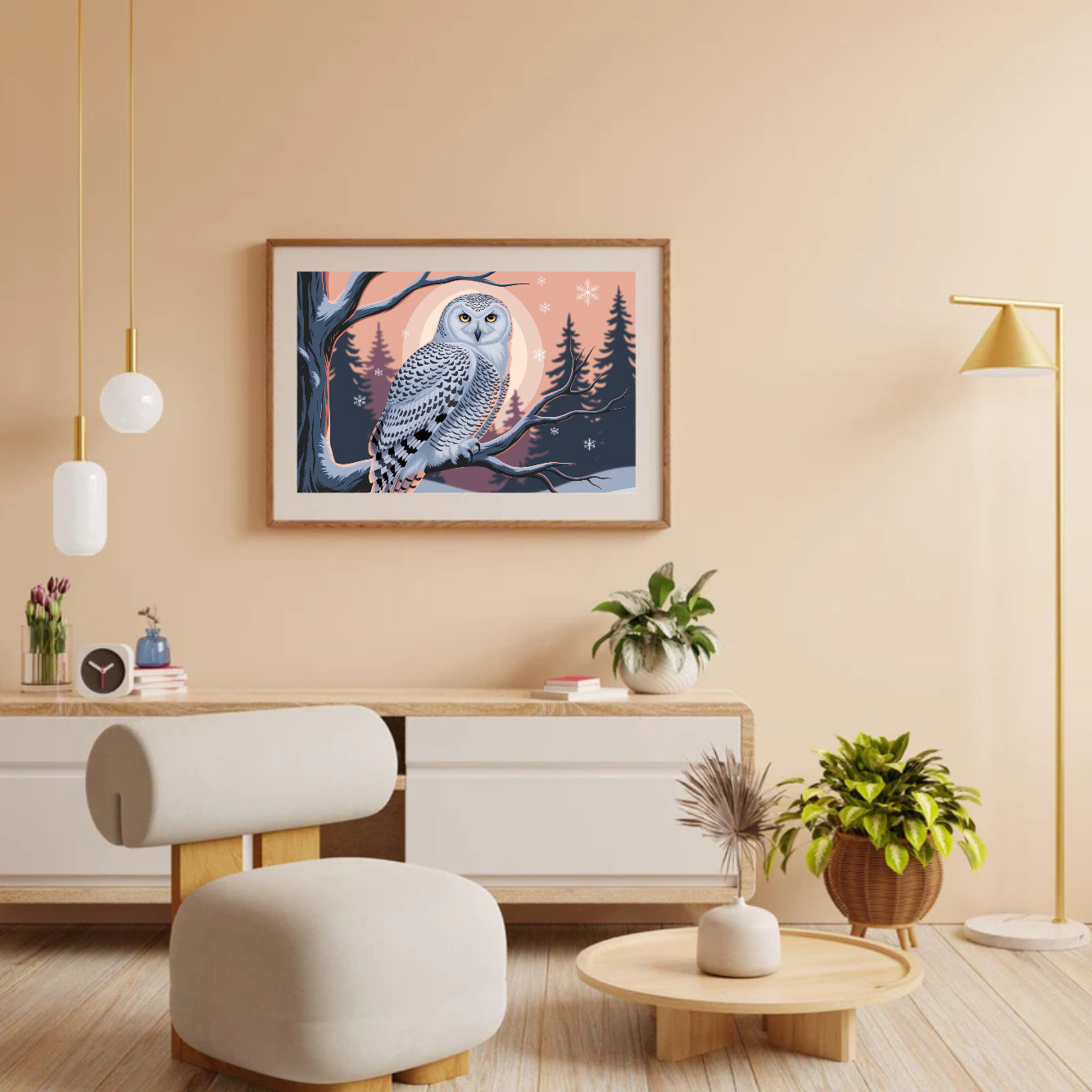 Diamond Painting - Sneeuwuil met doordringende gele ogen