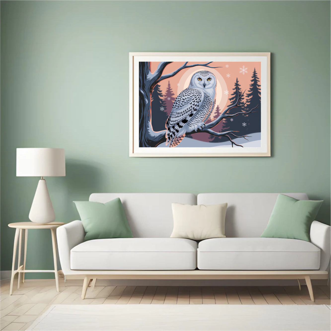 Diamond Painting - Sneeuwuil met doordringende gele ogen