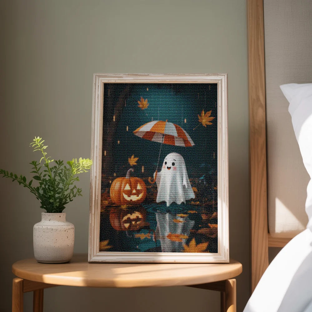 Diamond Painting - Spook met pompoen in de regen