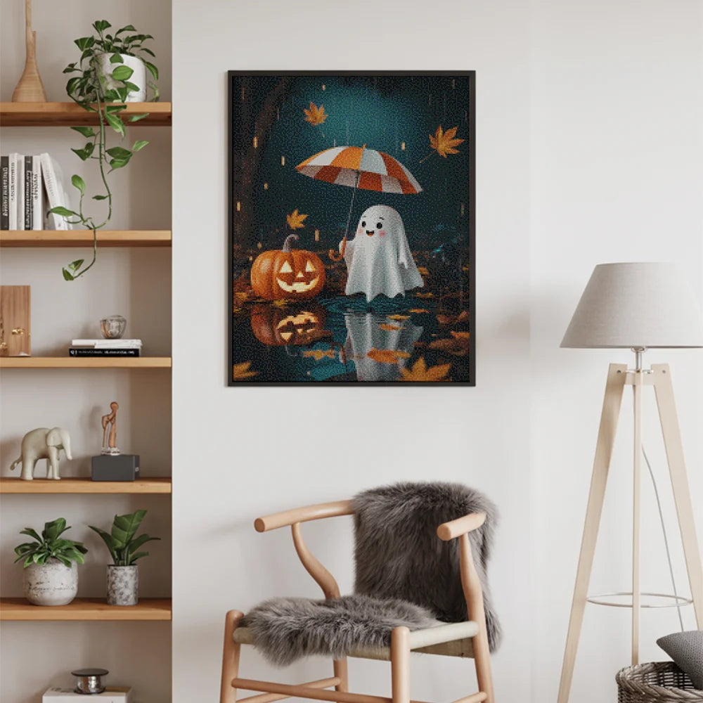 Diamond Painting - Spook met pompoen in de regen