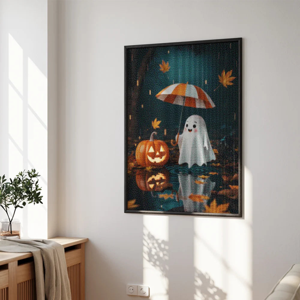 Diamond Painting - Spook met pompoen in de regen