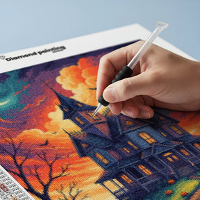 Diamond Painting - Spookachtig landhuis op de heuvel