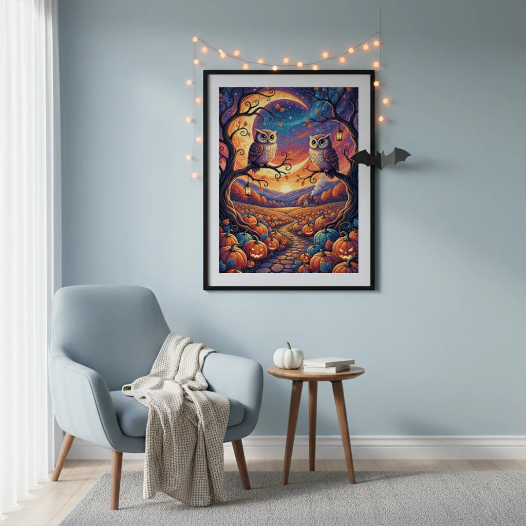 Diamond Painting - Uilen in de pompoenpatch