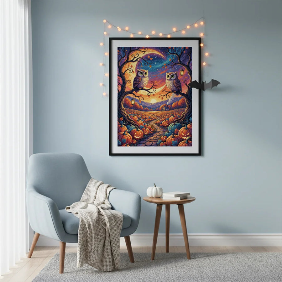Diamond Painting - Uilen in de pompoenpatch