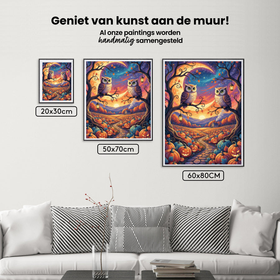Diamond Painting - Uilen in de pompoenpatch