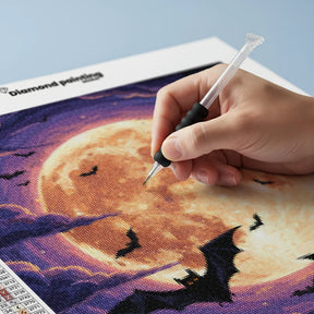 Diamond Painting - Vleermuizen boven de volle maan