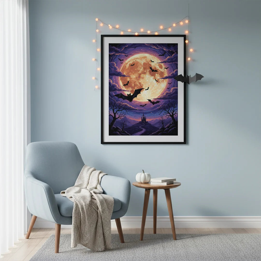 Diamond Painting - Vleermuizen boven de volle maan