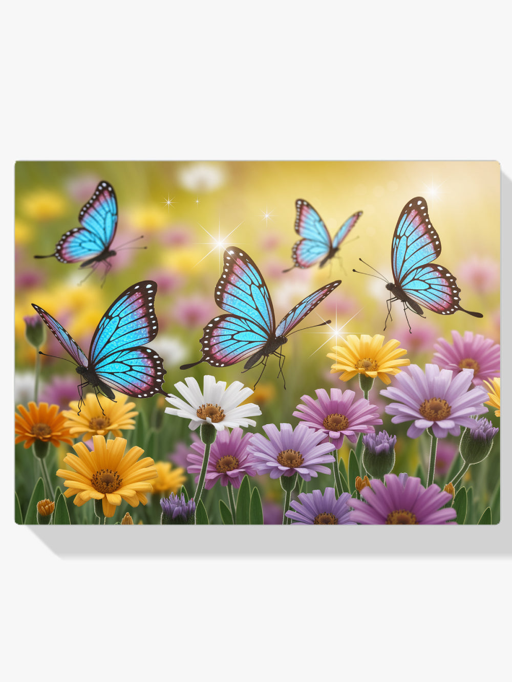 Diamond Painting - Vlinders met glittervleugels op bloemen
