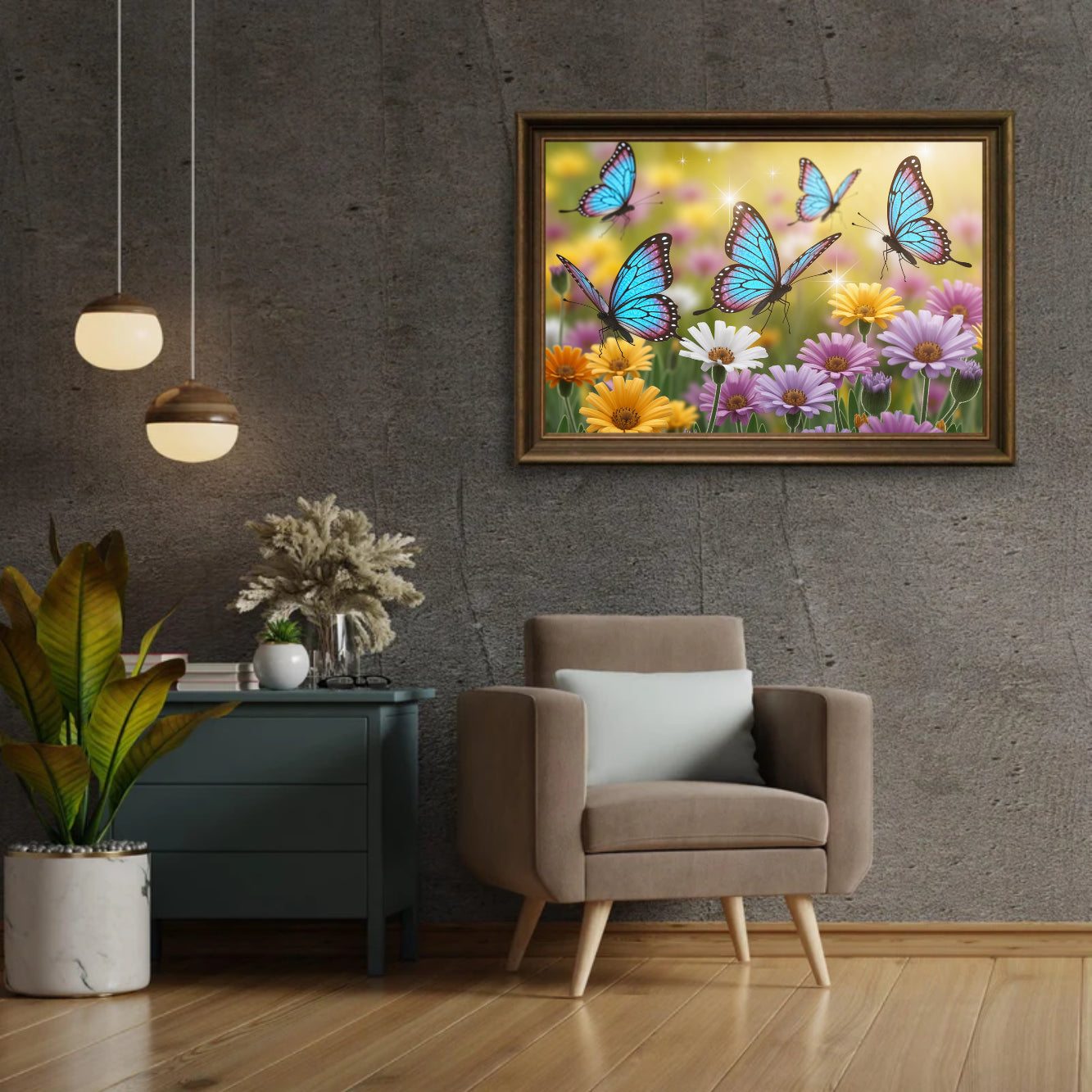 Diamond Painting - Vlinders met glittervleugels op bloemen