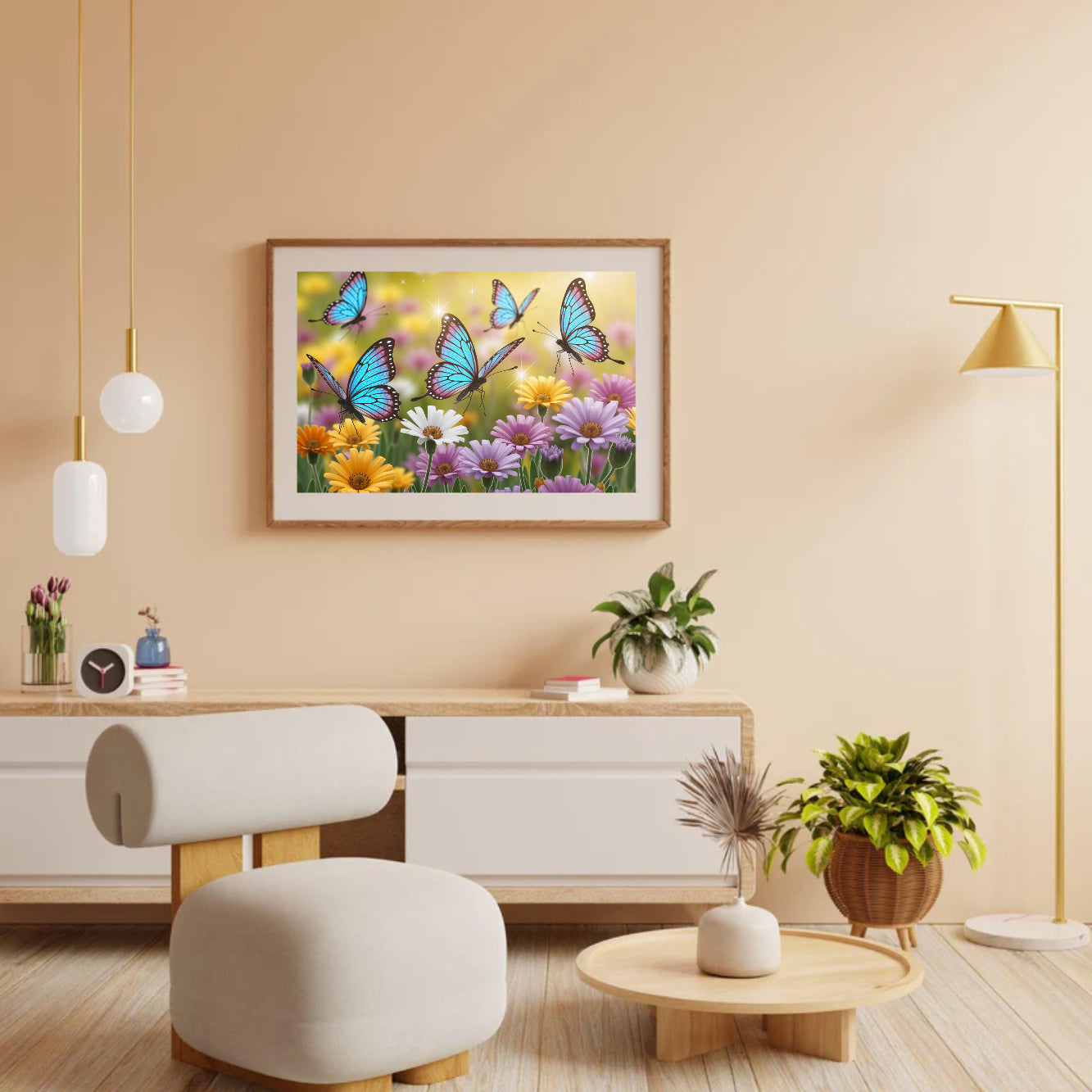 Diamond Painting - Vlinders met glittervleugels op bloemen