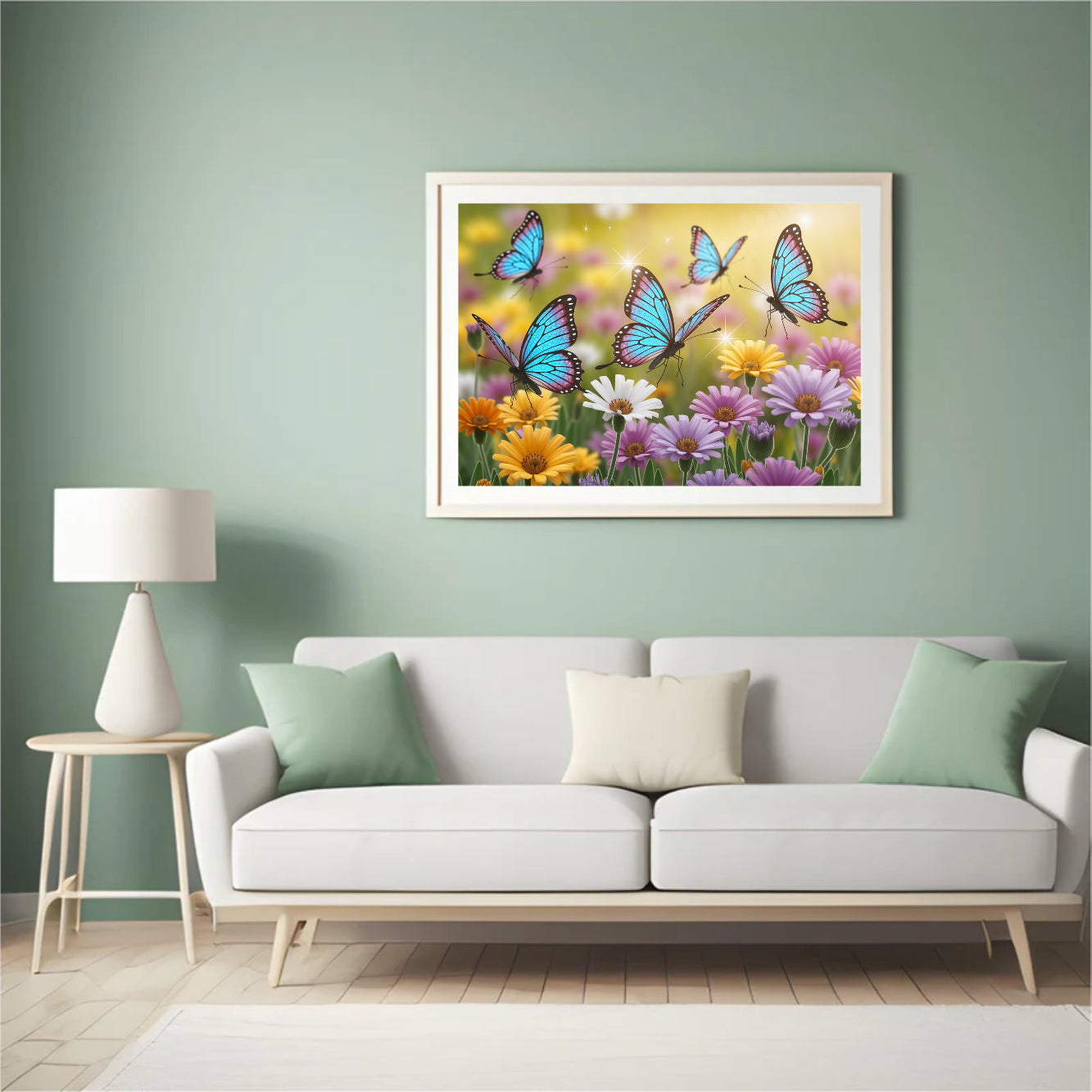 Diamond Painting - Vlinders met glittervleugels op bloemen
