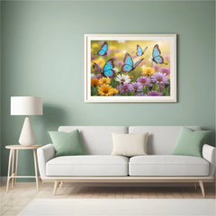 Diamond Painting - Vlinders met glittervleugels op bloemen
