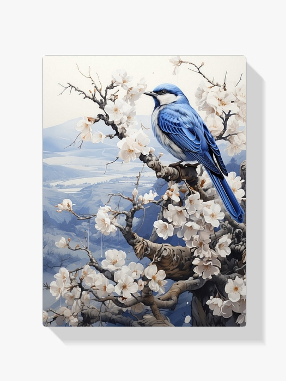 Diamond Painting - Vogel in delftsblauw in winters landschap
