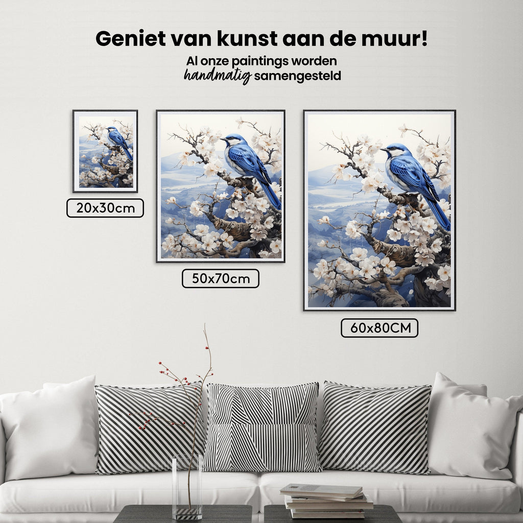 Diamond Painting - Vogel in delftsblauw in winters landschap