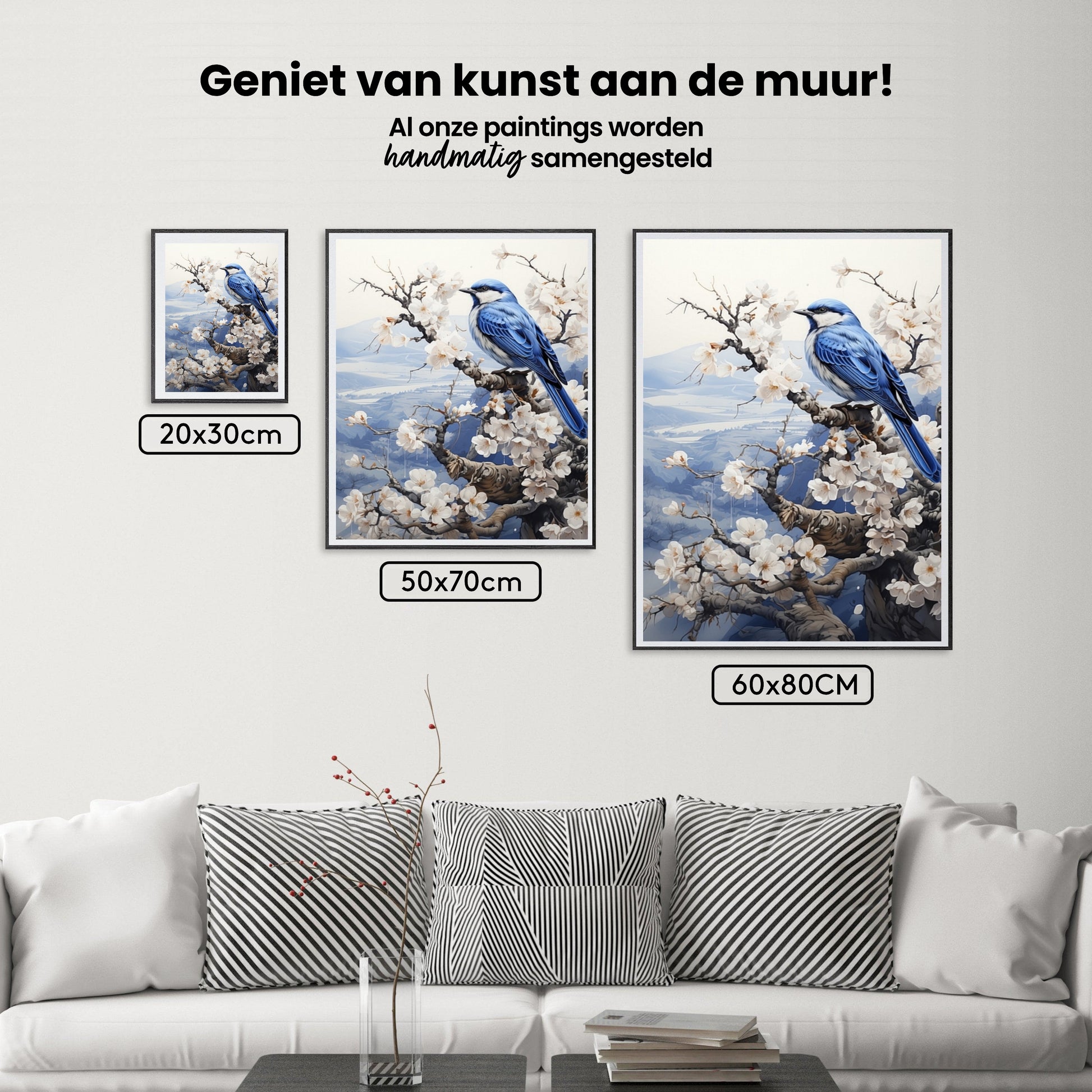Diamond Painting - Vogel in delftsblauw in winters landschap
