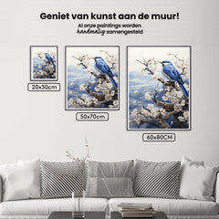 Diamond Painting - Vogel in delftsblauw in winters landschap